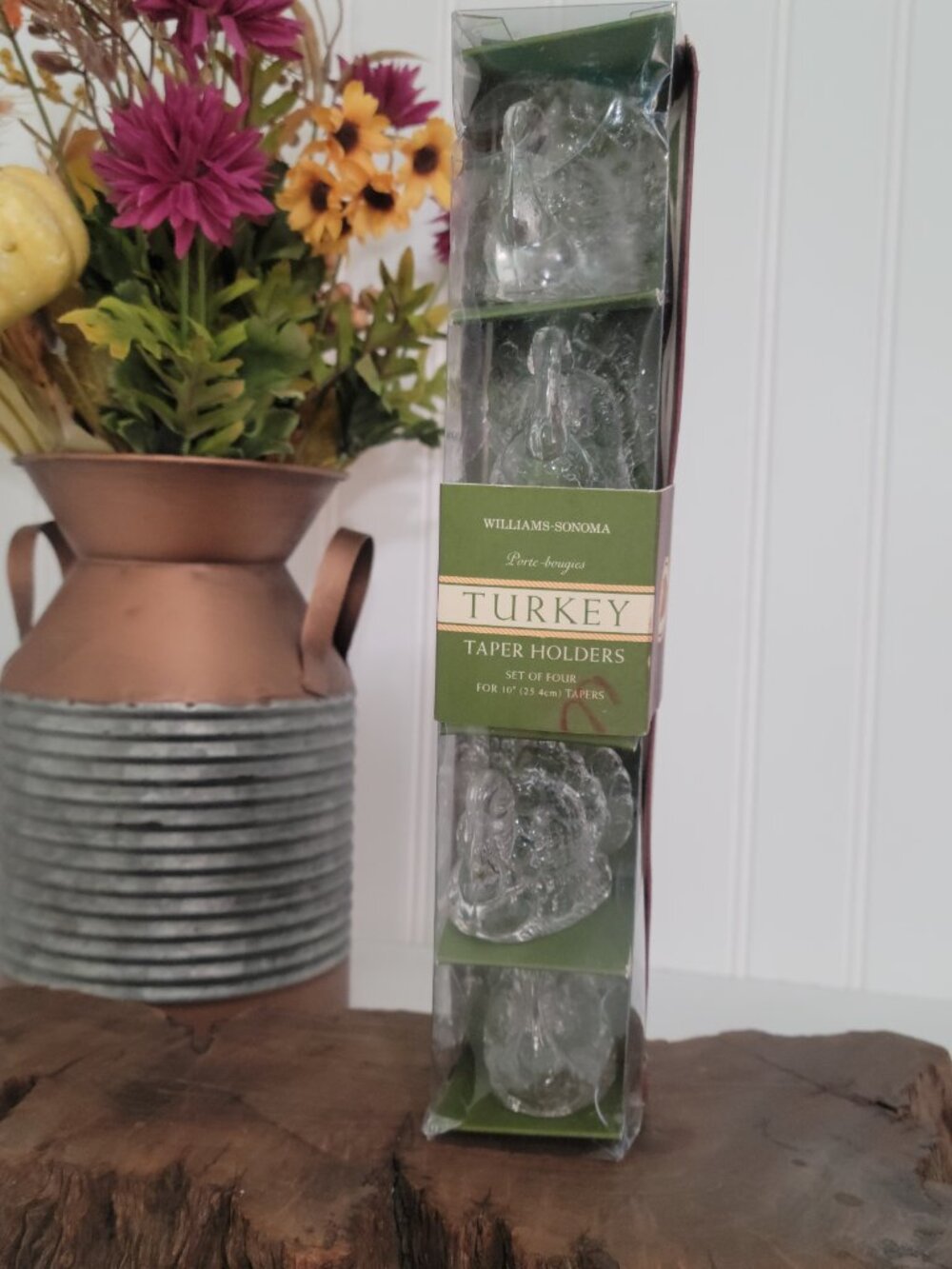 Williams Sonoma Glass Turkey SM Taper Candle Holders Fall Harvest -Set of 4 - Picture 12 of 16